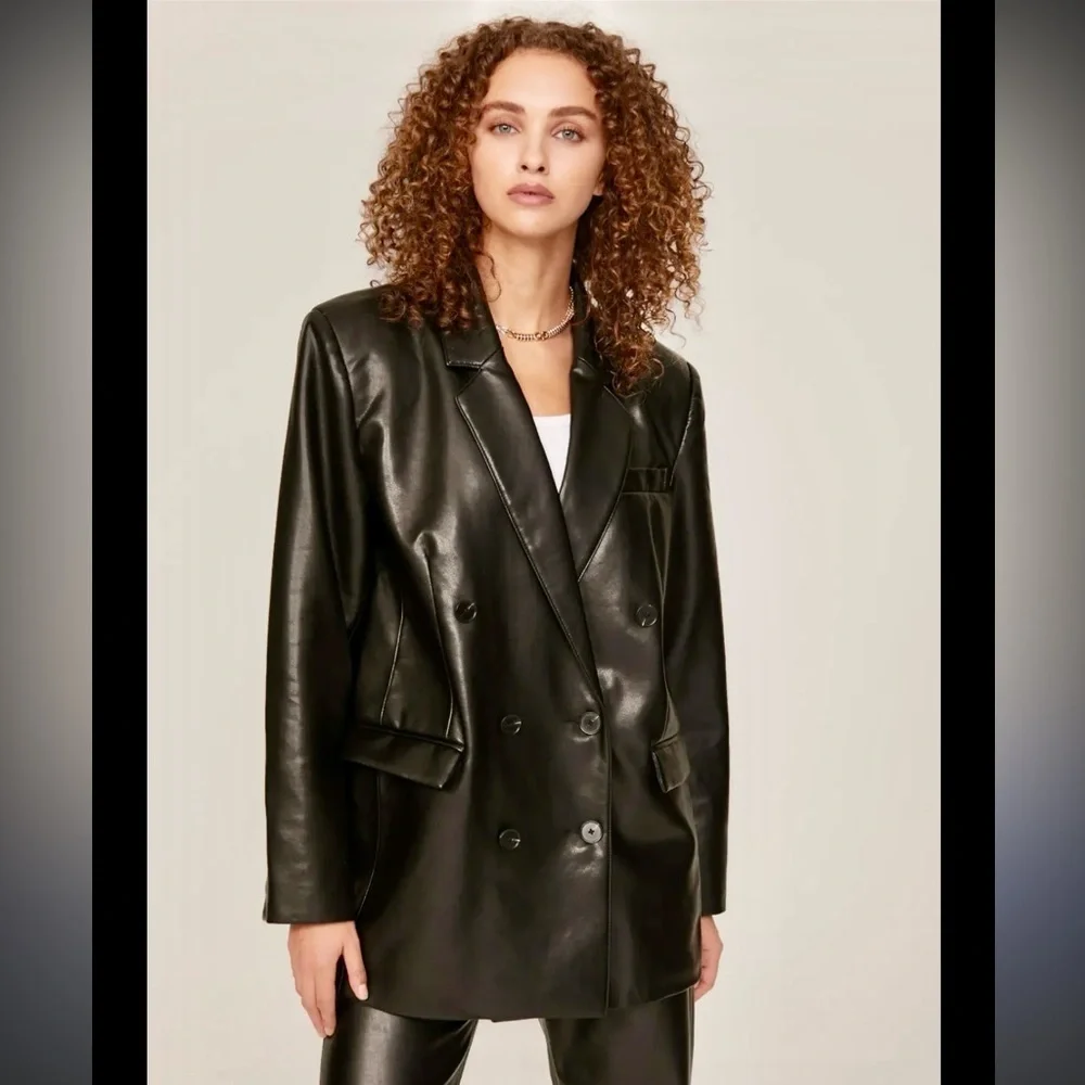 Anthropologie Pistola Black Faux Leather Blazer